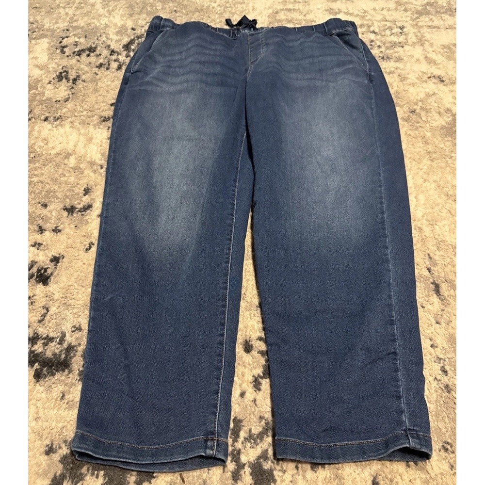 Gloria Vanderbilt Jeans Womens 1X Blue Drawstring Pull On Straight Plus High